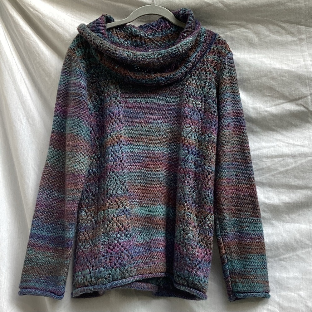 Multicolor Teal Purple Copper Color Cowl Neck Knit Sweater - Women